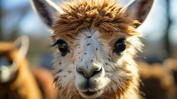 Close-up photo of a Llama looking any direction. Generative AI