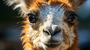 Close-up photo of a Llama looking any direction. Generative AI