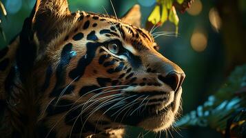 Close-up photo of a Leopard looking any direction on jungle. Generative AI