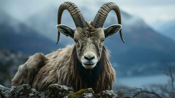 Close-up photo of a Ibex looking any direction. Generative AI