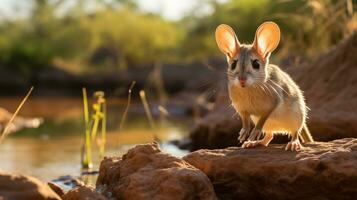 Close-up photo of a Jerboa looking in their habitat. Generative AI