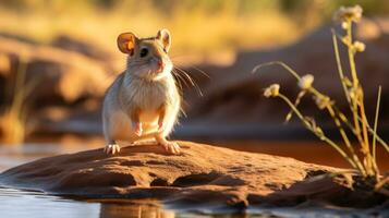 Close-up photo of a Kangaroo Rat looking in their habitat. Generative AI