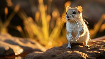 Close-up photo of a Kangaroo Rat looking in their habitat. Generative AI