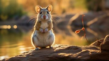 Close-up photo of a Kangaroo Rat looking in their habitat. Generative AI