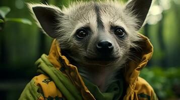 Close-up photo of a Hyena looking any direction on jungle. Generative AI