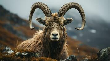 Close-up photo of a Ibex looking any direction. Generative AI