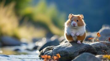 Close-up photo of a Hamster looking in their habitat. Generative AI