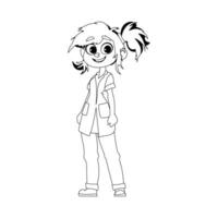 A beautiful and funny girl is wearing clothes that resemble what doctors wear. Childrens coloring page. vector