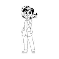 A girl who is funny and adorable is wearing clothes like those worn by medical professionals. Childrens coloring page. vector