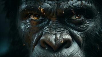 Close-up photo of a Gorilla looking any direction on jungle. Generative AI