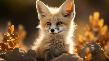 Close-up photo of a Fennec Fox looking any direction in the Desert. Generative AI