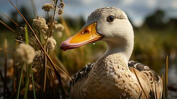 Close-up photo of a Duck looking any direction. Generative AI