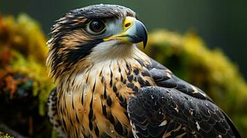 Close-up photo of a Falcon looking any direction. Generative AI