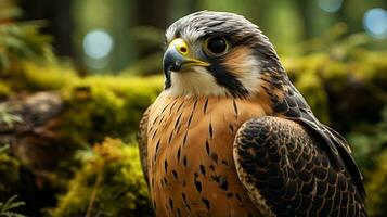 Close-up photo of a Falcon looking any direction. Generative AI