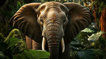 Close-up photo of a Elephant looking any direction on jungle. Generative AI