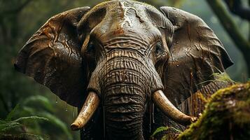 de cerca foto de un elefante mirando ninguna dirección en selva. generativo ai