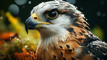 Close-up photo of a Falcon looking any direction. Generative AI