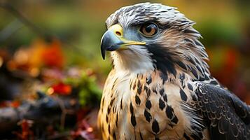 Close-up photo of a Falcon looking any direction. Generative AI