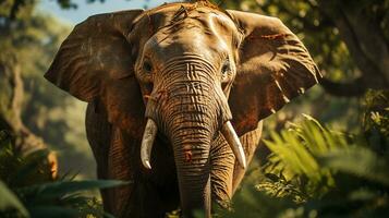 Close-up photo of a Elephant looking any direction on jungle. Generative AI