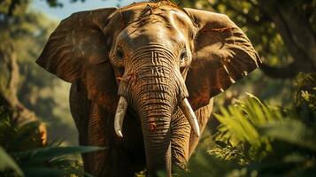 Close-up photo of a Elephant looking any direction on jungle. Generative AI