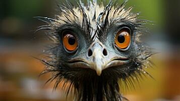 de cerca foto de un emú mirando ninguna dirección. generativo ai