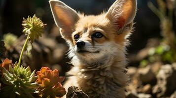 Close-up photo of a Fennec Fox looking any direction in the Desert. Generative AI