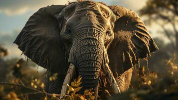 de cerca foto de un elefante mirando ninguna dirección en selva. generativo ai