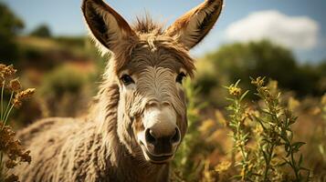 Close-up photo of a Donkey looking any direction. Generative AI