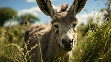 de cerca foto de un Burro mirando ninguna dirección. generativo ai