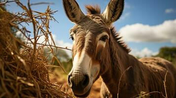 de cerca foto de un Burro mirando ninguna dirección. generativo ai