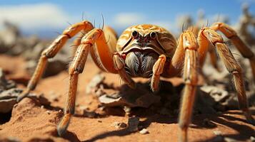 Close-up photo of a Desert Tarantula looking any direction in the Desert. Generative AI