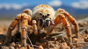 Close-up photo of a Desert Tarantula looking any direction in the Desert. Generative AI