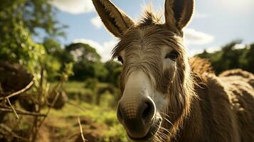 de cerca foto de un Burro mirando ninguna dirección. generativo ai