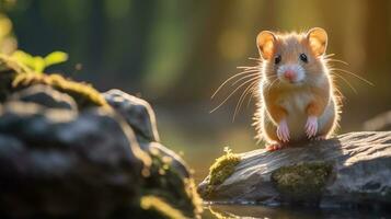 Close-up photo of a Dormouse looking in their habitat. Generative AI