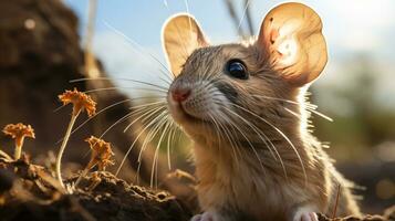 Close-up photo of a Desert Jerboa looking any direction in the Desert. Generative AI