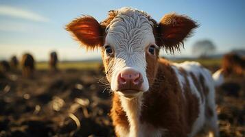 Close-up photo of a Cow looking any direction. Generative AI