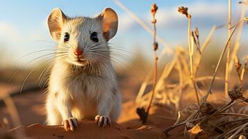 de cerca foto de un Desierto canguro rata mirando ninguna dirección en el desierto. generativo ai