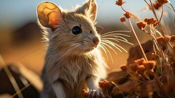 Close-up photo of a Desert Kangaroo Rat looking any direction in the Desert. Generative AI