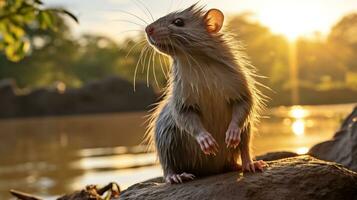 de cerca foto de un crestado rata mirando en su hábitat. generativo ai