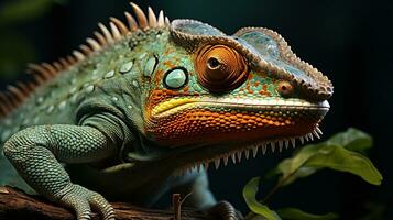 Close-up photo of a Chameleon looking in their habitat. Generative AI