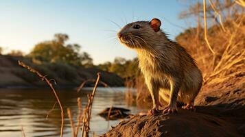 Close-up photo of a Cane Rat looking in their habitat. Generative AI