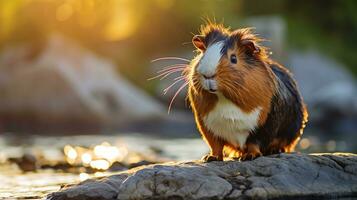 Close-up photo of a Cavy looking in their habitat. Generative AI