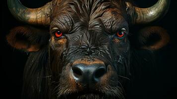 Close-up photo of a Buffalo looking any direction. Generative AI