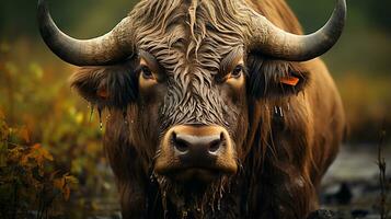 Close-up photo of a Buffalo looking any direction. Generative AI