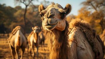 Close-up photo of a Camel looking any direction. Generative AI