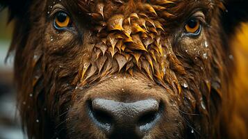 Close-up photo of a Bison looking any direction. Generative AI