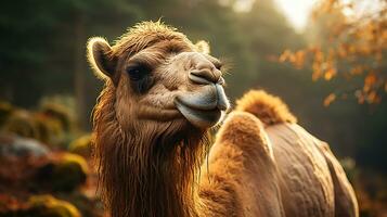 de cerca foto de un camello mirando ninguna dirección en el desierto. generativo ai