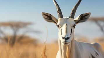 Close-up photo of a Arabian Oryx looking any direction in the Desert. Generative AI