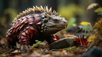 Close-up photo of a Ankylosaurus looking in their habitat. Generative AI