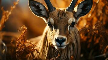 Close-up photo of a Antelope looking any direction on jungle. Generative AI